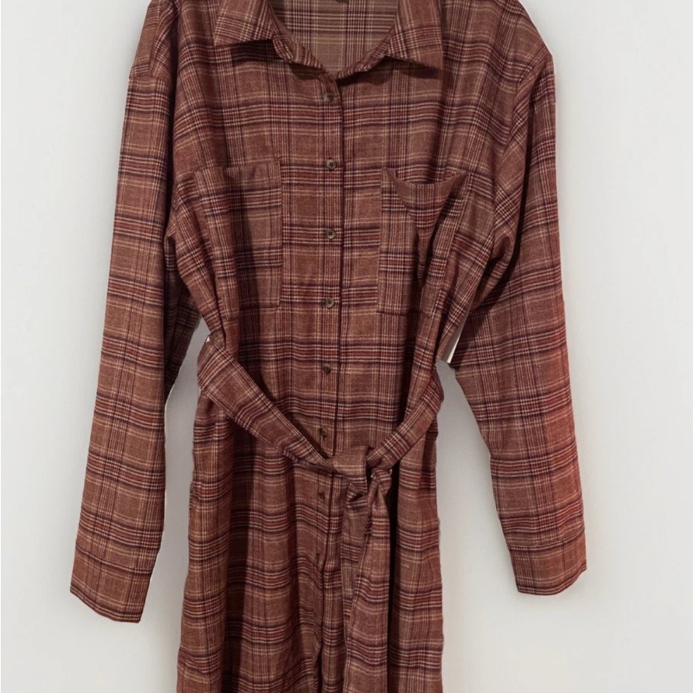 Aura Full Button Up Shirt Plaid Red Dress Size Large Soft Casual Tie Waist NWT